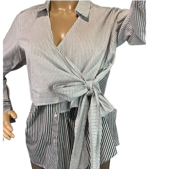 ANTHROPOLOGIE Silent Chaos Striped Wrap Tie Blouse - Picture 2 of 12